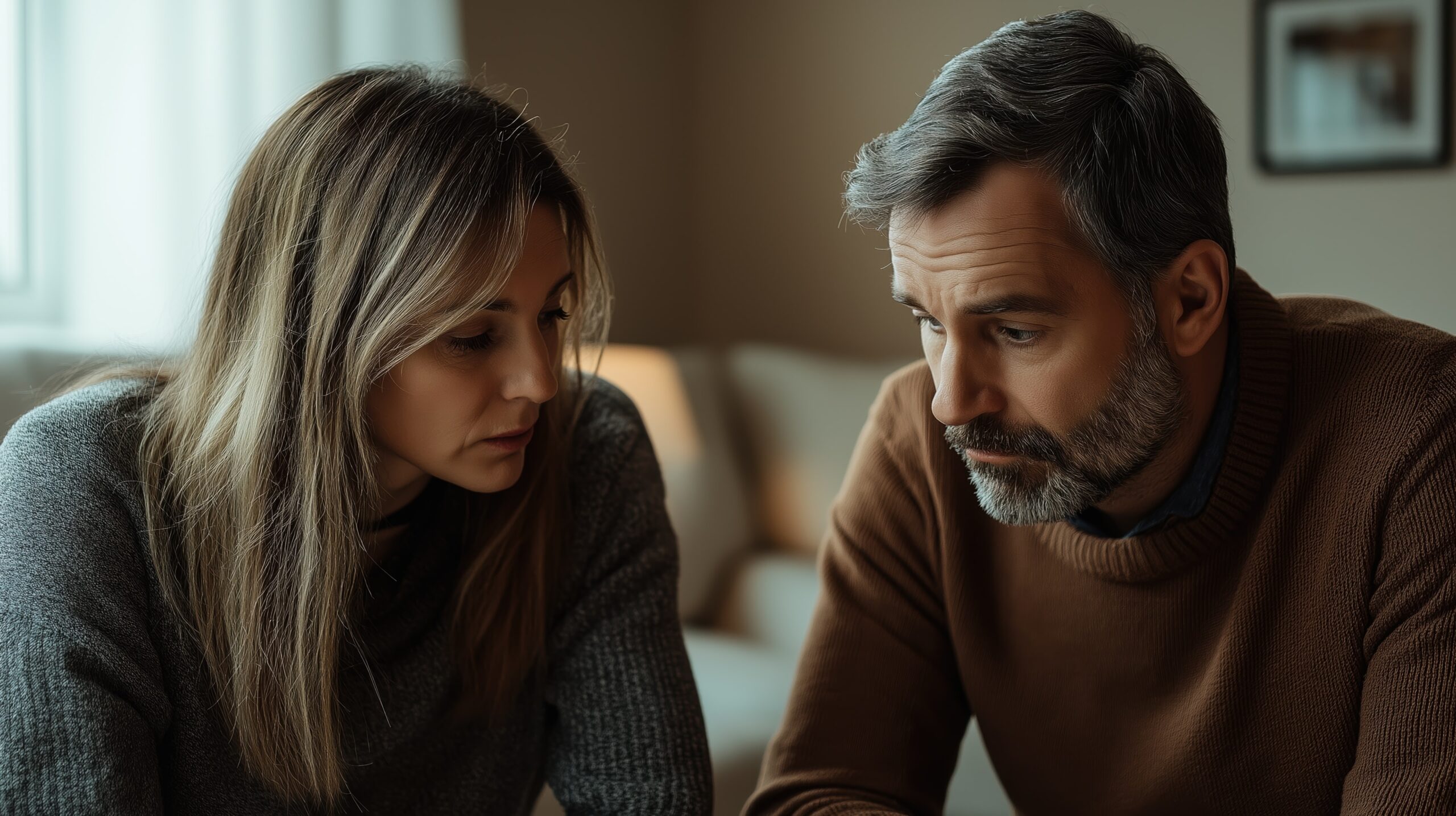 A blurred image of a couple discussing health concerns, related to bv.